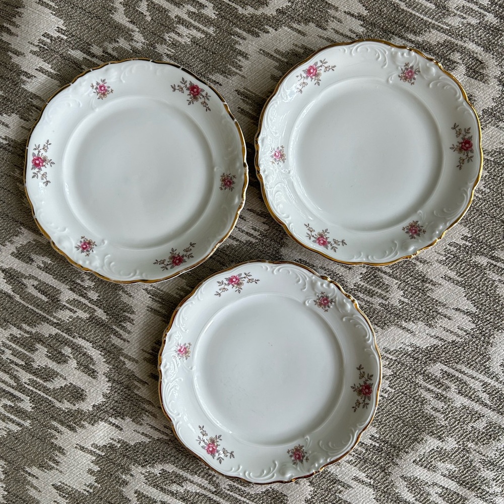 Vintage Walbrzych Dessert Plates 6 3/4" Made In Poland Pink Rose Lot 3 #39
